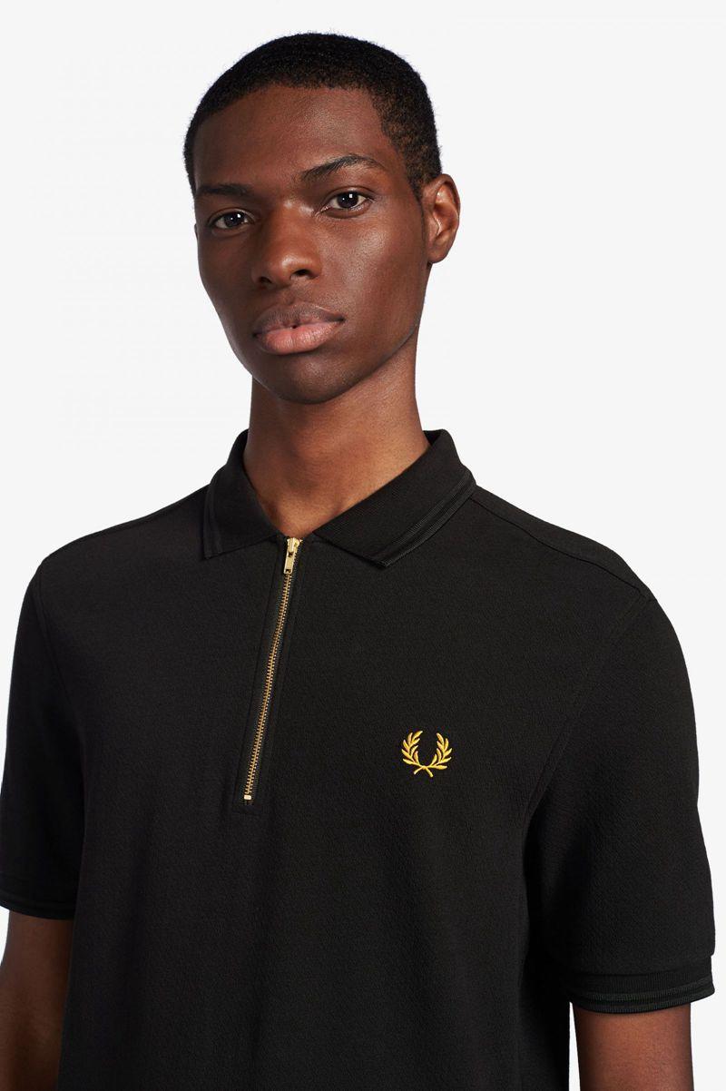 Black Fred Perry Zip Neck Polo Men's Shirts | PH 1547EBCX